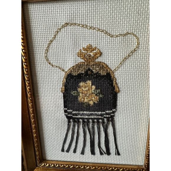 Framed needlepoint finished Counted Cross Stitch Vintage Purse Sandy Clough 6x7” - Picture 8 of 12